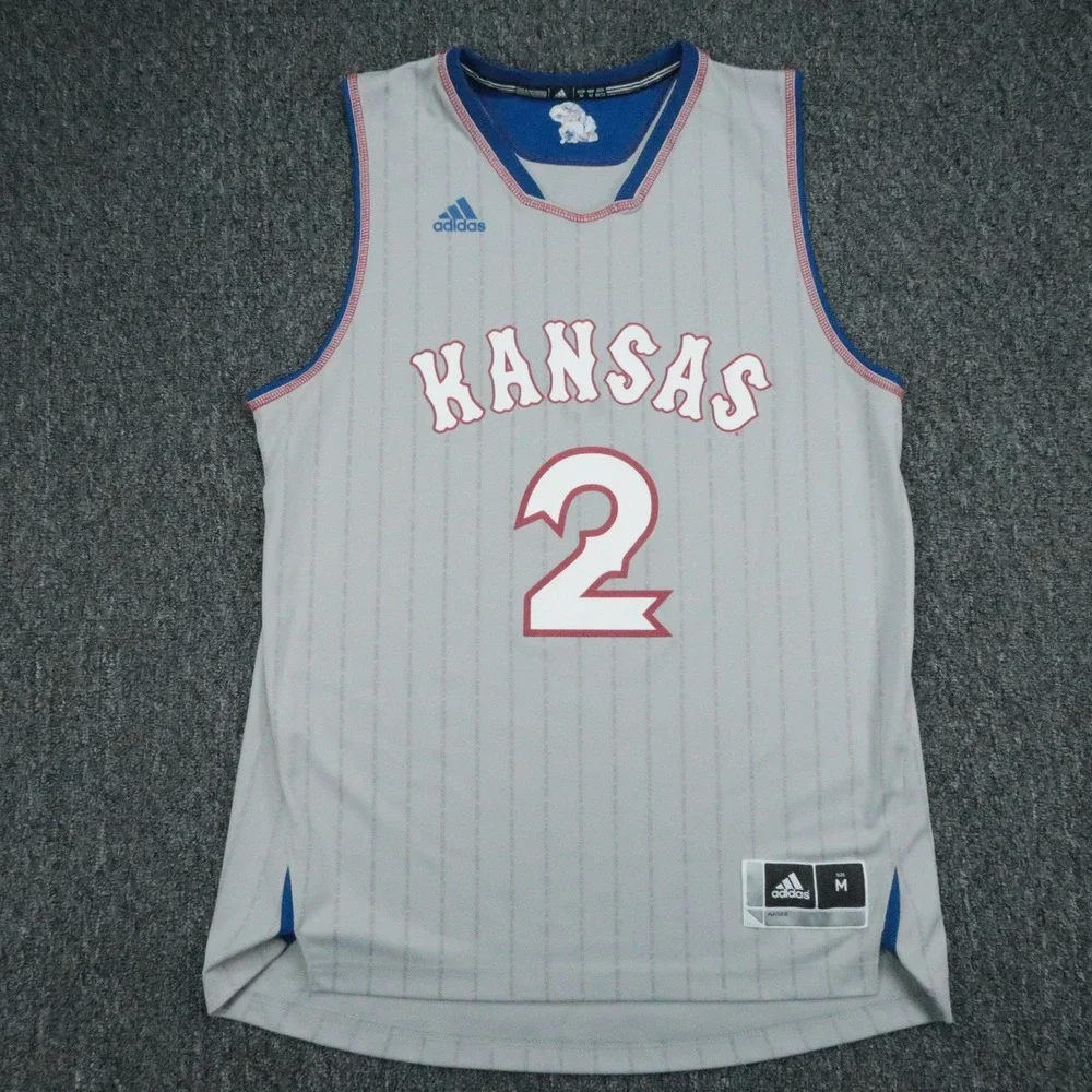 Kansas Jayhawks Jersey Men Medium Gray Adidas Striped Christian Braun Basketball